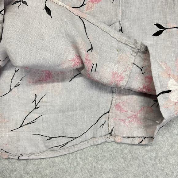 Luca Vanucci 100% Linen Top Women L 42" Bust Gray Floral Round Neck Blouse Italy - Picture 14 of 15